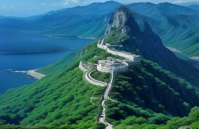 书房环境中一位中年人专注观看自然纪录片，画面呈现山川河流的辽阔景观
